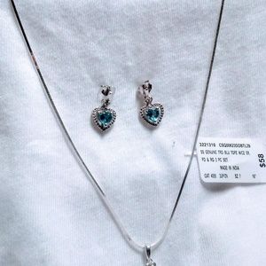SS/blue topaz necklace, earrings&size 7 ring set